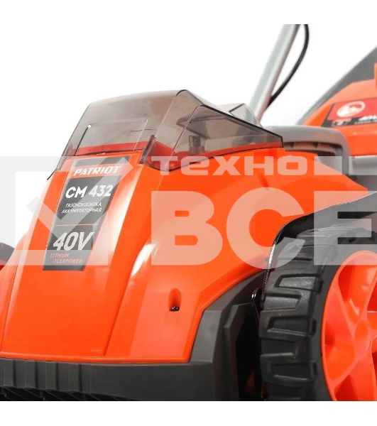 Газонокосилка аккумуляторная Patriot CM 432 (поставляется без акб 40В и зарядного), бесщеточ. двиг., 32см, центр. регулир. 3 пол. 25-75, трав 30 л., мульчирование