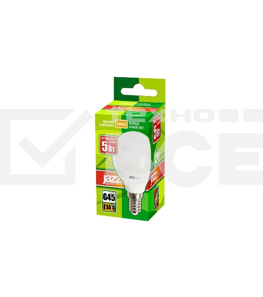 Лампа светодиодная JazzWay PLED-ECO-G45 5Вт шар 3000К теплый белый E14 400лм 220-240В
