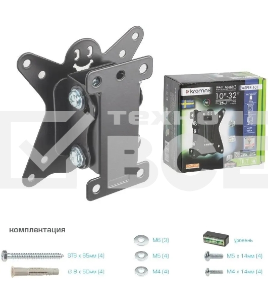 Кронштейн для телевизора Kromax CASPER-101 черный, 10'-32' макс. 25 кг, настенный, наклон