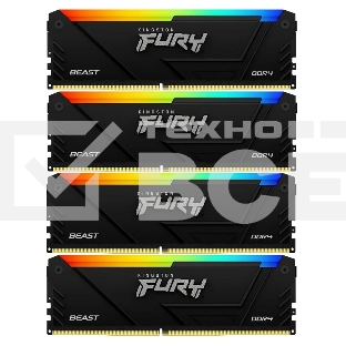 Оперативная память Kingston Fury Beast, DDR4, 32GB (4x8GB), 3600MHz, CL17, с радиаторами, RGB, черный