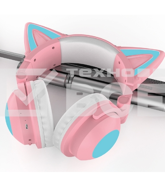 Гарнитура Party Cat mini ВТ 0051 (розово-голубые) c подсветкой  накладная  Bluetooth