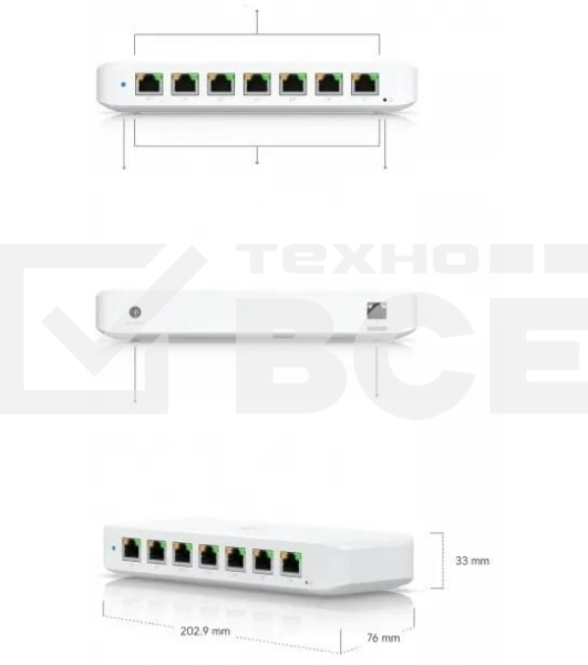 Коммутатор Ubiquiti UniFi Switch Ultra 60W PoE-коммутатор, 8х 1G RJ45, раздача 52 Вт