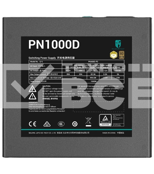 Блок питания Deepcool GAMERSTORM PN1000D (ATX 3.1, 1000W, PWM 120мм fan, Active PFC, 80 PLUS GOLD, Active PFC + Full Bridge SRC LLC + DC/DC, Gen5 PCIe) RET