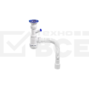 Сифон МИНИ ЭЛИТ для раковин 1'1/2 х 40/50 мм с нержавеющей чашкой 63 мм с отводом для стиральной или посудомоечной машины и c гофротрубой L800 мм