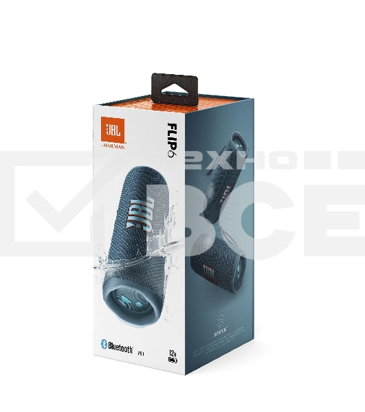 Портативная акустика JBL Flip 6 синий, Bluetooth 5.1, время воспроизведения 12 ч, емкость аккумулятора 4800 mAh, время заряда 2,5 ч, цвет синий