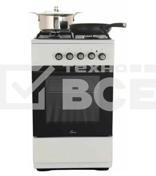 Плита комбинированная Flama L FK 1412 белый, конфорок 4 газовых, духовка 50 л, 50 см x 85 см x 60 см