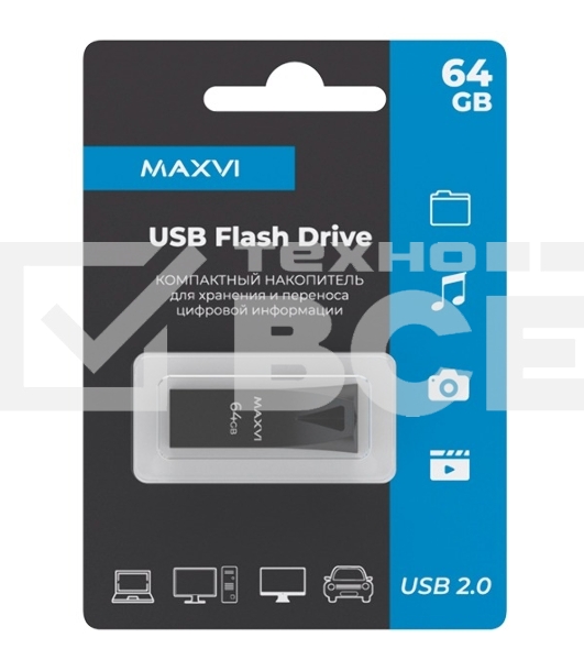 Флеш диск Maxvi MK2 64GB USB 2.0 dark grey