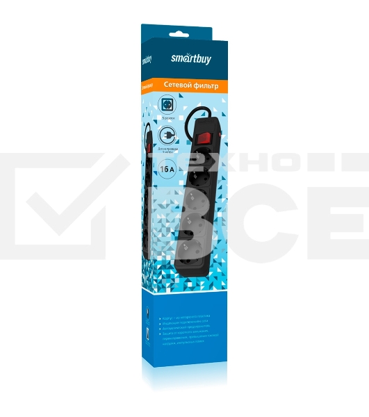 Сетевой фильтр Smartbuy (SBSP-5-30-K) 5 гн х 3,0 м черный