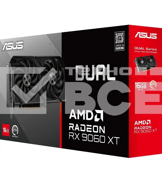 Видеокарта Asus PCI-E 5.0 DUAL-RX9060XT-16G AMD Radeon RX 9060XT 16Gb 128bit GDDR6 2550/20000 HDMIx1 DPx2 HDCP Ret