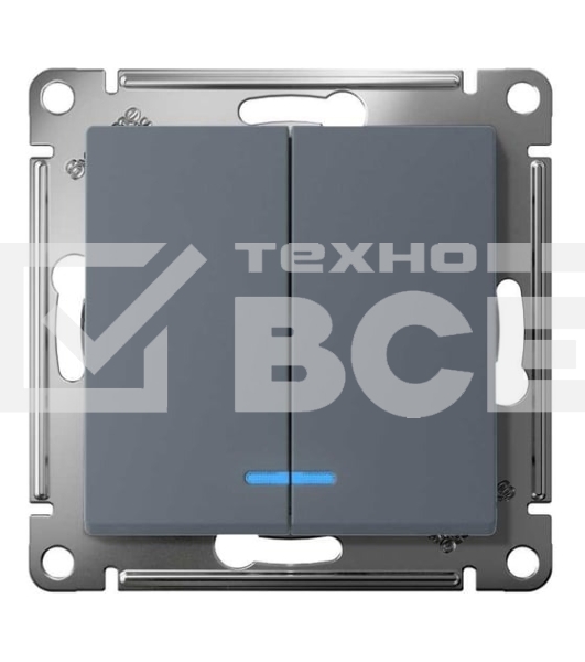 Механизм выключателя 2-кл. СП AtlasDesign 10А IP20 (сх. 5а) 10AX с подсветкой грифель