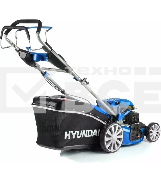 Бензиновая газонокосилка Hyundai L 4610SE самоходная, электрозапуск, двигатель Hyundai ICV145,4-х такт, 3.5 л.с./145 см3, Ширина среза 45,7 см, Высота среза 25-75 мм, 35 кг