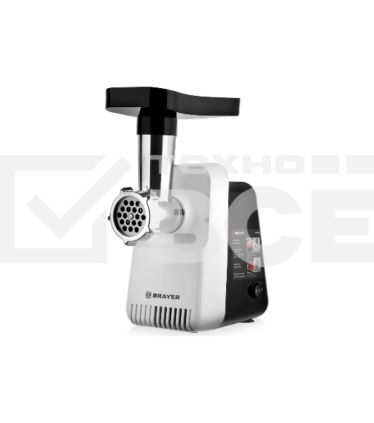 Мясорубка BRAYER BR1600, 1300 Вт, реверс, отсек для дисков, 2 диска для круп. и мелк. помола, толкат