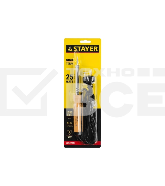 Паяльник MAXTerm с деревянной рукояткой, жало - конус, STAYER 55310-25, 25 Вт