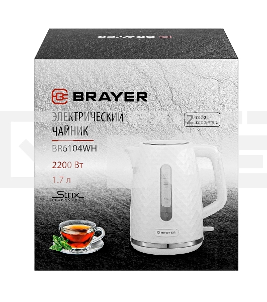 Чайник электрический BRAYER BR6104WH, белый, 1.7л, 2200 Вт