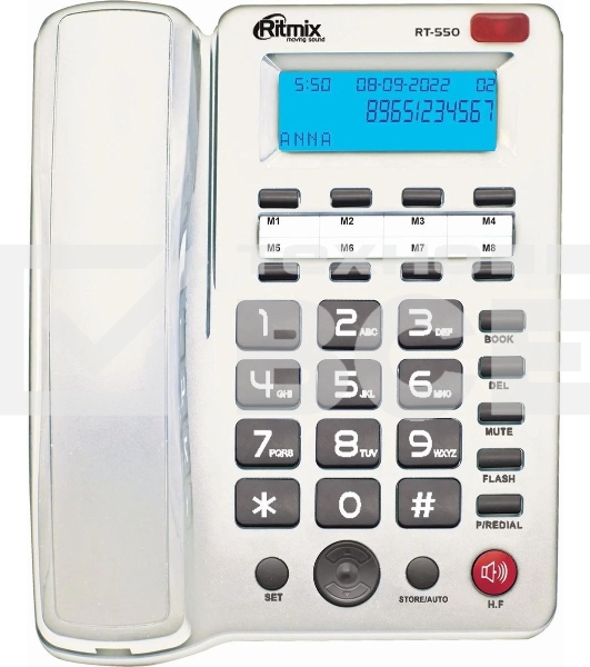 Телефон проводной Ritmix RT-550 белый/серый