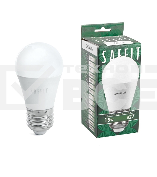 Лампа светодиодная SAFFIT SBG4515 LED 15вт Е27 дневной матовый шар