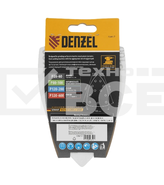 Треугольник абразивный Denzel на ворc. подложке под 