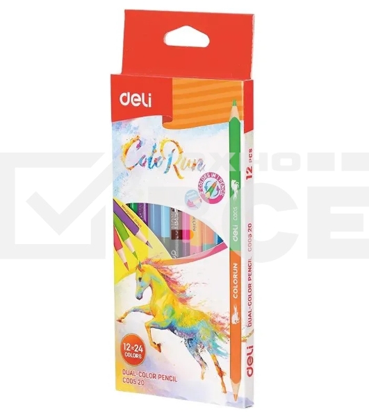 Карандаши цветные Deli EC00520 ColoRun, двухцветные, липа, 24 цвета, коробка с европодвесом (12шт)