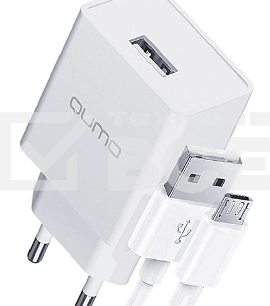 Сетевое зарядное устройство Qumo Energy light 10Вт, (модель 0103), порт: USB-A, + кабель PVC 1м. USB-A на MicroUSB, белый