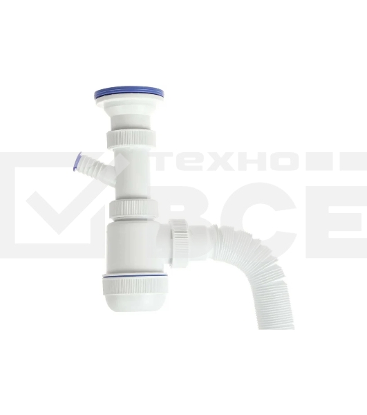 Сифон МИНИ ЭЛИТ для раковин 1'1/2 х 40/50 мм с нержавеющей чашкой 63 мм с отводом для стиральной или посудомоечной машины и c гофротрубой L800 мм