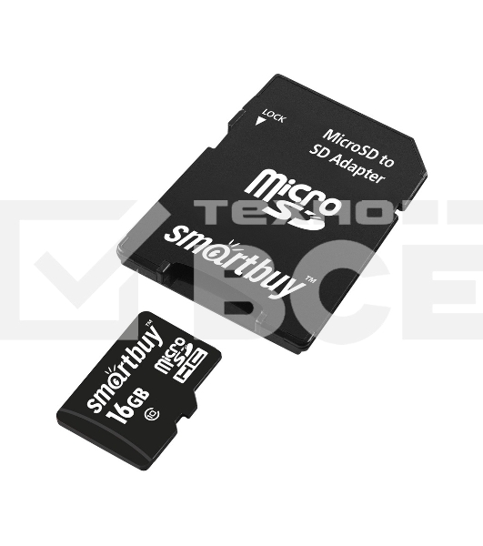 Карта памяти MicroSDHC (Transflash) 16Gb Smart Buy (Class 10)+SDадаптер