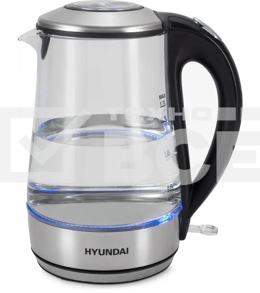 Чайник электрический Hyundai HYK-G8406 1.7л. 2200Вт прозрачный/черный (корпус: нержавеющая сталь)