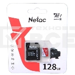 Карта памяти Netac P500 ECO 128GB MicroSDXC U1/C10 up to 80MB/s, retail pack with SD Adapter, фото 1