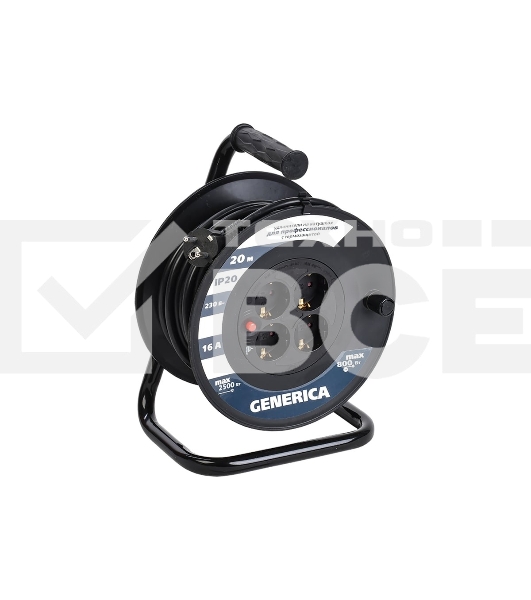 Удлинитель силовой IEK УК20 (WKP20-16-04-20-G) 2x1.5кв.мм 4розет. 20м ПВС 16A катушка черный