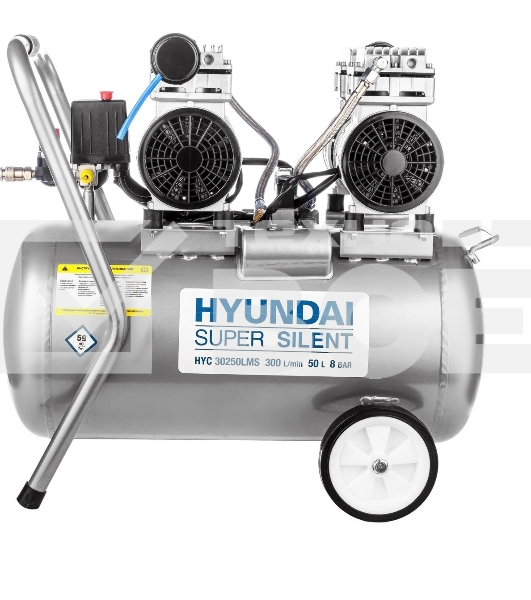 Компрессор поршневой Hyundai HYC 30250LMS безмасляный 300л/мин 50л 2000Вт серебристый/черный