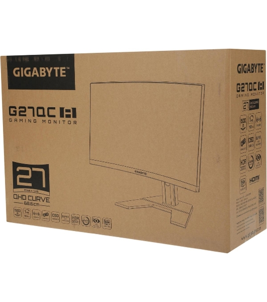 Монитор 27' Gigabyte G27QC A VA 2560x1440, 165 Гц, 1 мс, 16:9, 250 кд/м², HDMI 2.0 (x2), DP 1.2, 3.5 Jack, USB Hub (2x USB 3.0), динамики (2x2 Вт), FreeSync, изогнутый экран (1500R), черный