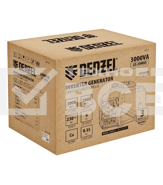 Генератор инверторный Denzel GS-3000iS, 3,0 кВт, 230 В, закрытый корпус, ручной старт
