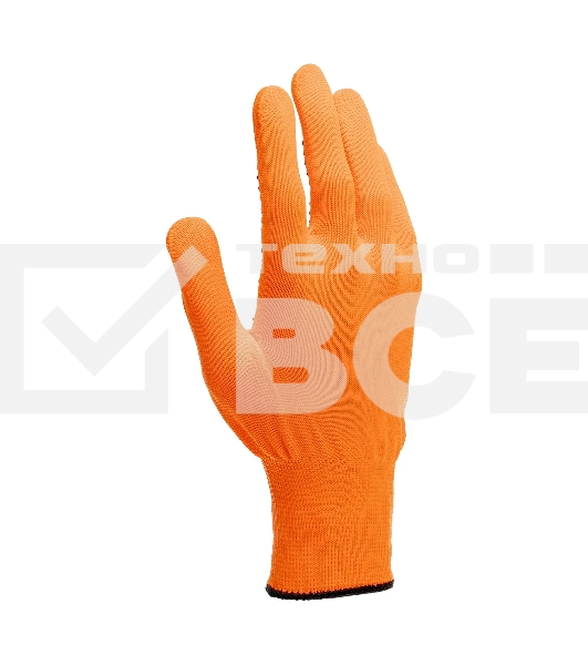 Перчатки Сибртех трикотажные, синтетическая нить, ПВХ-гель точка, оранжевый, L, 13 класс