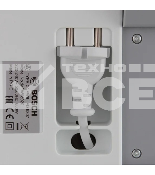 Мясорубка электрическая Bosch MFW 66020 белый/серый, 1800 Вт, 3.0 кг/мин, реверс, защита от перегрузки, насадки - 5