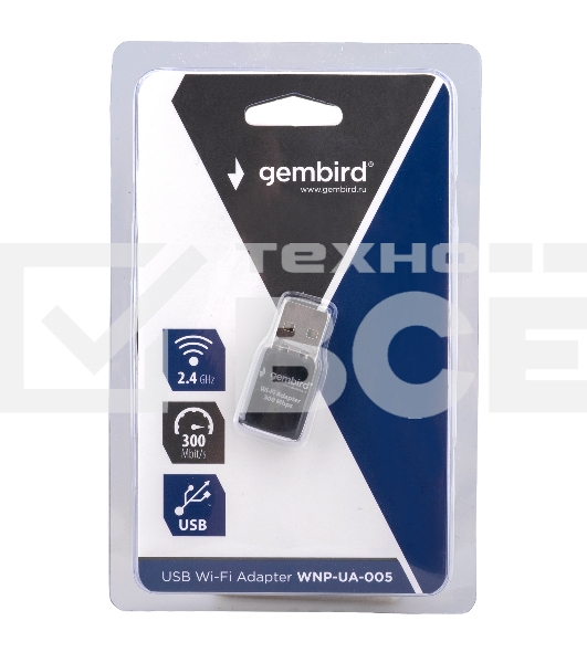 Сетевой адаптер Wi-Fi Gembird WNP-UA-005 300Мбит, USB, 802.11b/g/n