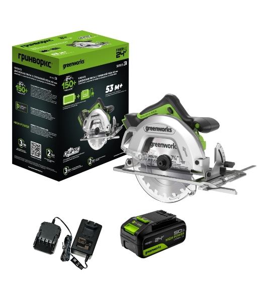 Циркулярная пила (дисковая) Greenworks GD24CS (ручная) D диска.:185мм (1500907CUG)
