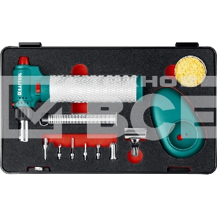 Газовый паяльник KRAFTOOL MULTI TORCH набор 8-в-1, 30-150 Вт, горелка, фен, пьезоподжиг, 1300°С