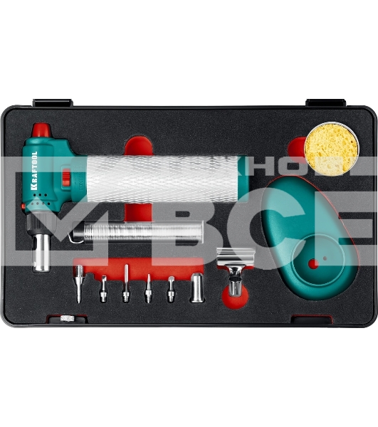 Газовый паяльник KRAFTOOL MULTI TORCH набор 8-в-1, 30-150 Вт, горелка, фен, пьезоподжиг, 1300°С
