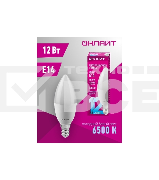 Лампа светодиодная 12вт OLL-C37-12-230-6.5K-E14-FR ОНЛАЙТ