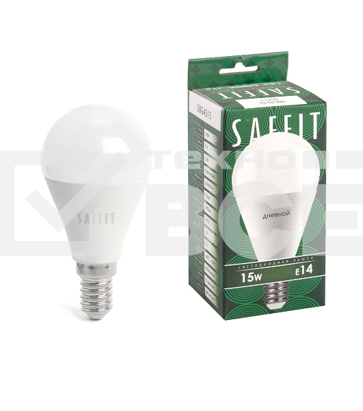 Лампа светодиодная SAFFIT SBG4515 LED 15вт Е14 дневной матовый шар