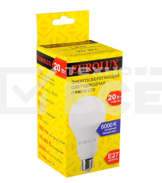Лампа светодиодная EUROLUX LL-E-A70-20W-230-6K-E27 груша