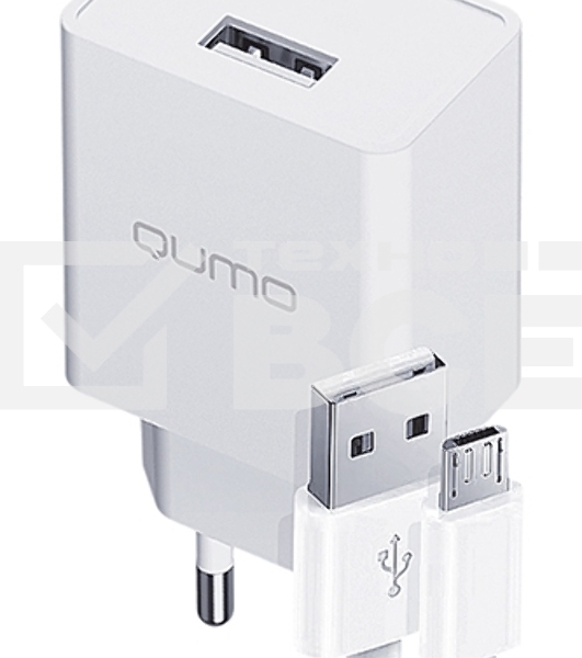Сетевое зарядное устройство Qumo Energy light 10Вт, (модель 0103), порт: USB-A, + кабель PVC 1м. USB-A на MicroUSB, белый