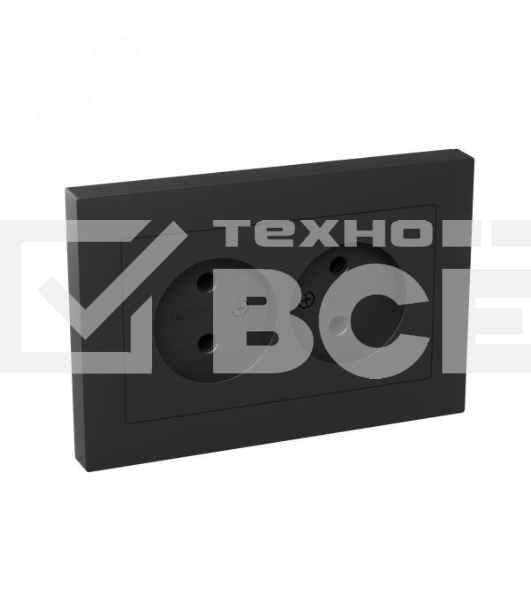 Розетка 2-м СП Эпика 16А без заземл. без защ. шторок с рамкой механизм черный EKF UP1-SOB-200