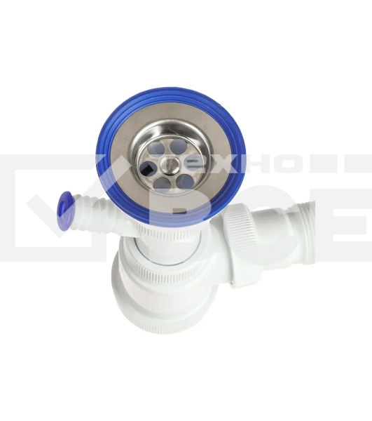 Сифон МИНИ ЭЛИТ для раковин 1'1/2 х 40/50 мм с нержавеющей чашкой 63 мм с отводом для стиральной или посудомоечной машины и c гофротрубой L800 мм