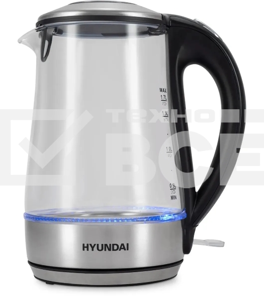 Чайник электрический Hyundai HYK-G8406 1.7л. 2200Вт прозрачный/черный (корпус: нержавеющая сталь)