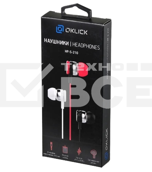 Проводные наушники Oklick HP-S-210 красный, внутриканальные, jack 3.5 мм