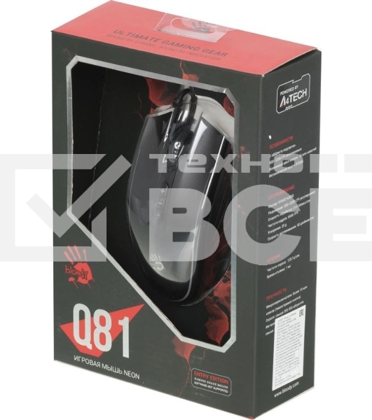 Мышь проводная A4Tech Bloody Q81 черный, 3200 dpi, USB, кнопки - 8