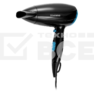 Фен Starwind SHD 7066 черный/синий, 1600 Вт, компактный, ионизация