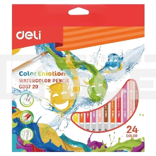 Карандаши цветные Deli EC00720 Color Emotion, акварельные, липа, 24 цвета, коробка с европодвесом (24шт)