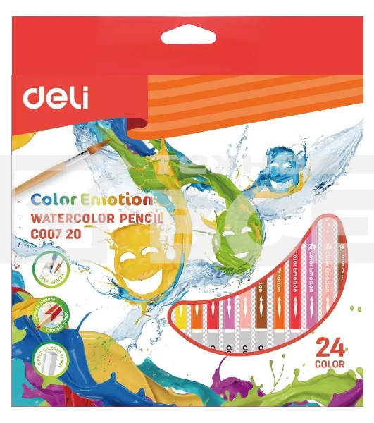 Карандаши цветные Deli EC00720 Color Emotion, акварельные, липа, 24 цвета, коробка с европодвесом (24шт)