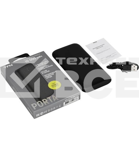 Портативный аккумулятор TFN Porta PB-247 10000mAh 2.1A 2xUSB-A/USB-C черный (TFN-PB-247-BK)